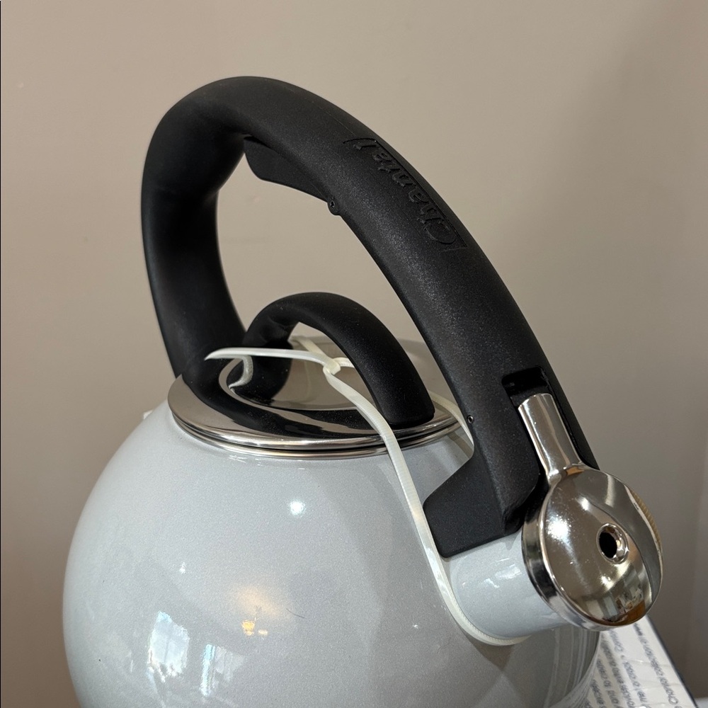Chantal Fade Gray Enamel-on-Steel Whistling Tea Kettle with Black Handle - 2 qt - Picture 3 of 4
